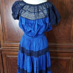 Vtg. 70s Tachi Castillo Blue Lace Dress